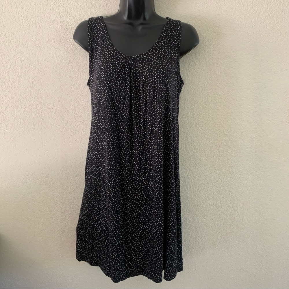 Soma Swing Dress Small Sleeveless Pleat Front Black White Grey Dot Resort Lounge